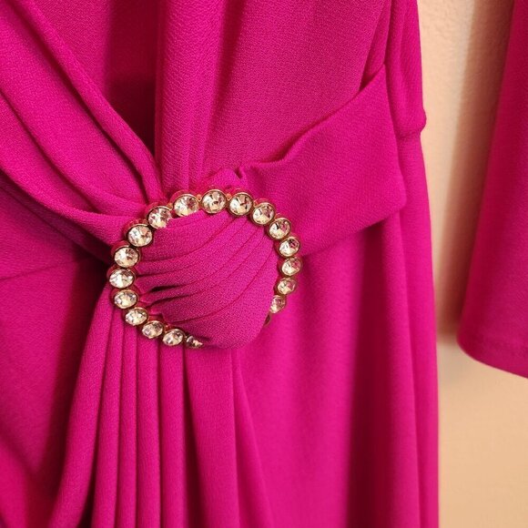 INC International NWT Glitz Faux Wrap Dress Magenta Flame BarbiecoreSize L - Picture 3 of 8